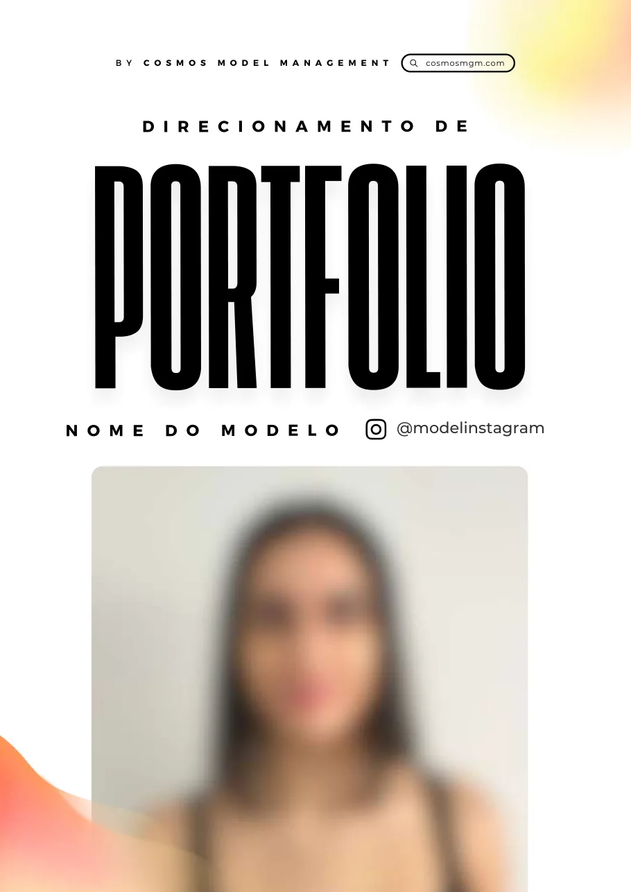 Capa do documento Direcionamento de Portfolio, com o rosto da modelo borrado
